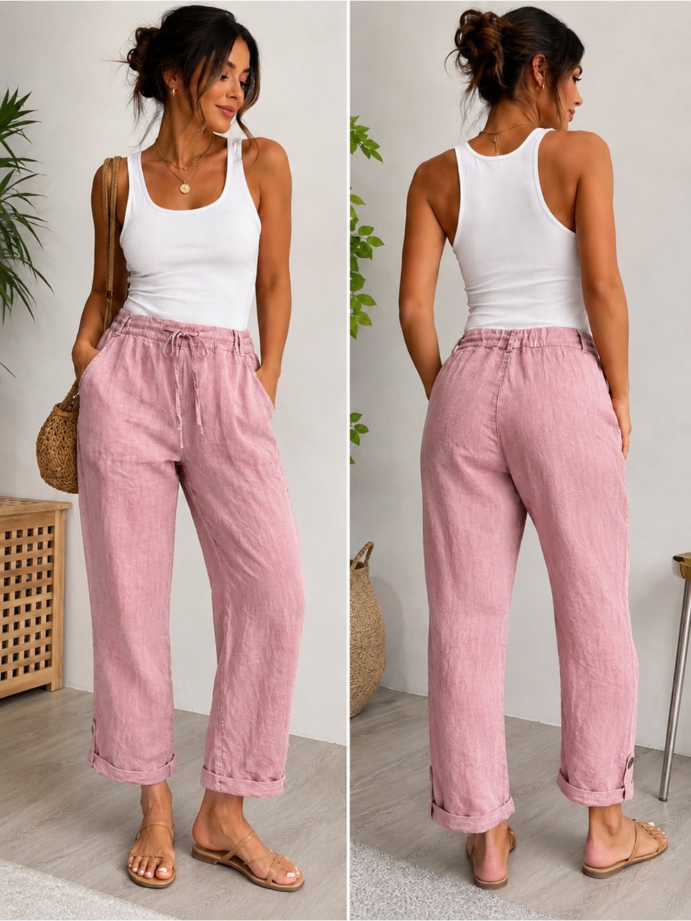 Rewash pink  Drawstring Capri Pants